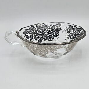 Vintage Silver‎ Overlay Glass Bowl Floral Design Footed Candy Dish